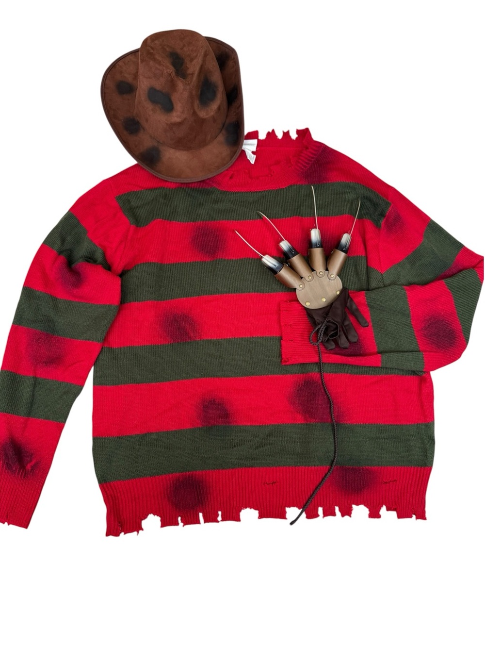 Freddy Krueger A Nightmare on Elm Street Sweater Glove Hat Horror Costume L/XL